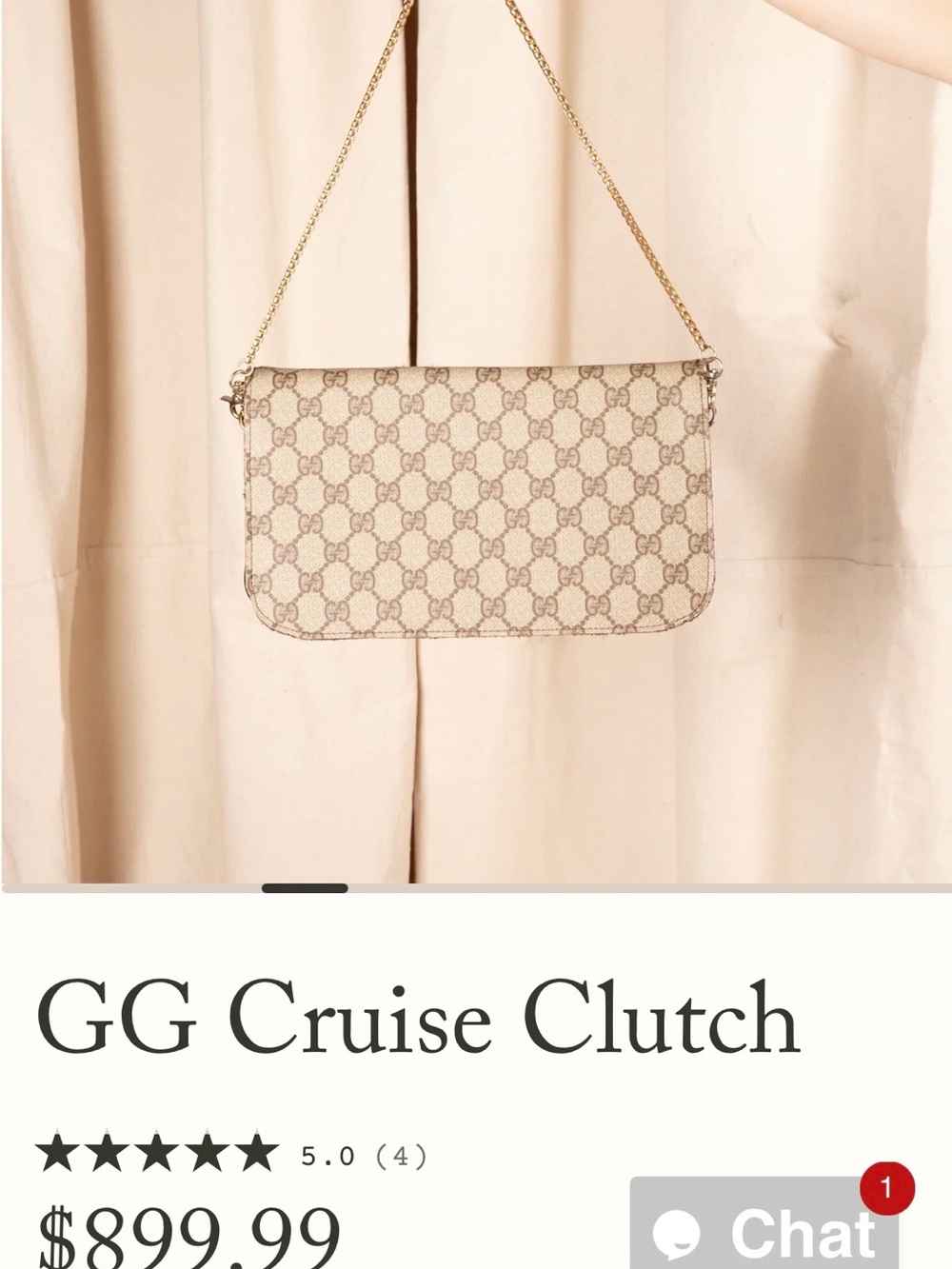 Vintage Boho-Gucci Beige GG Monogram Chain Shoulder Clutch